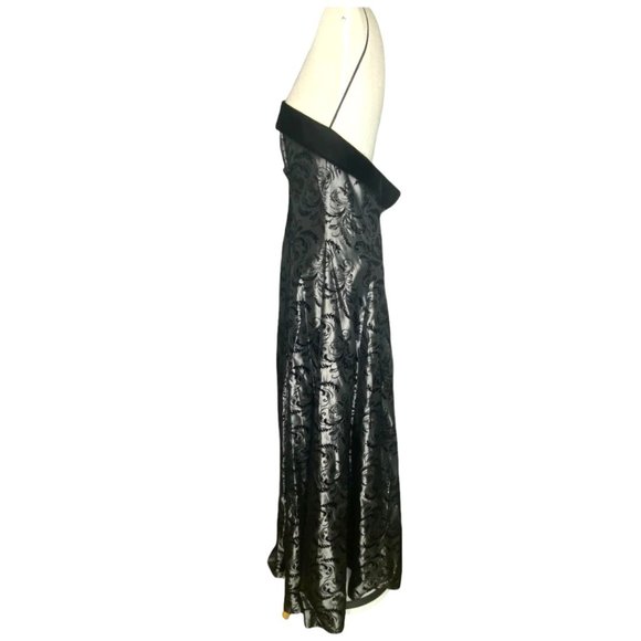 Vintage Gown Glamorous c1980s Dave & Johnny Formal Silver Black Velvet Jacquard - Picture 5 of 12